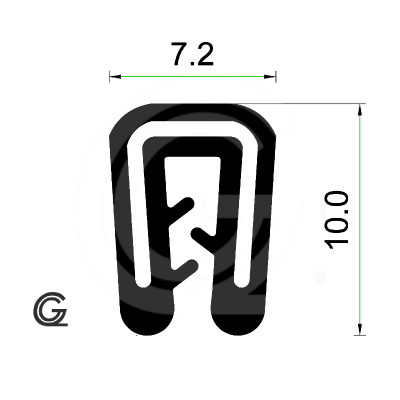 Siliconen kantafwerkprofiel | zwart | FDA keur | 7,2 x 10 mm | klem 1,0 - 2,0 mm | rol 50 meter